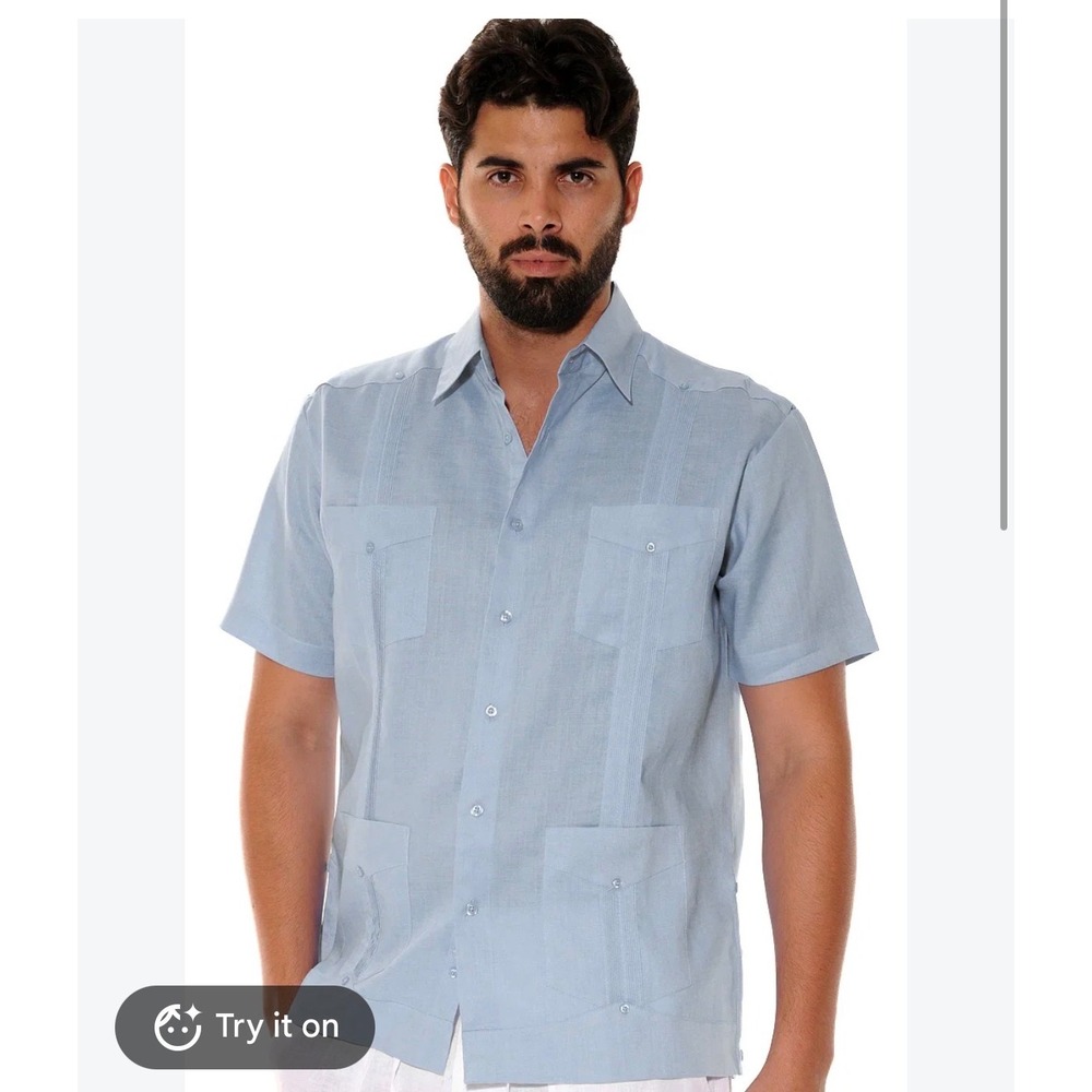 Cubavera Men's Short Sleeve Button-Down Shirt – Blue Cashmere – Medium – NWT